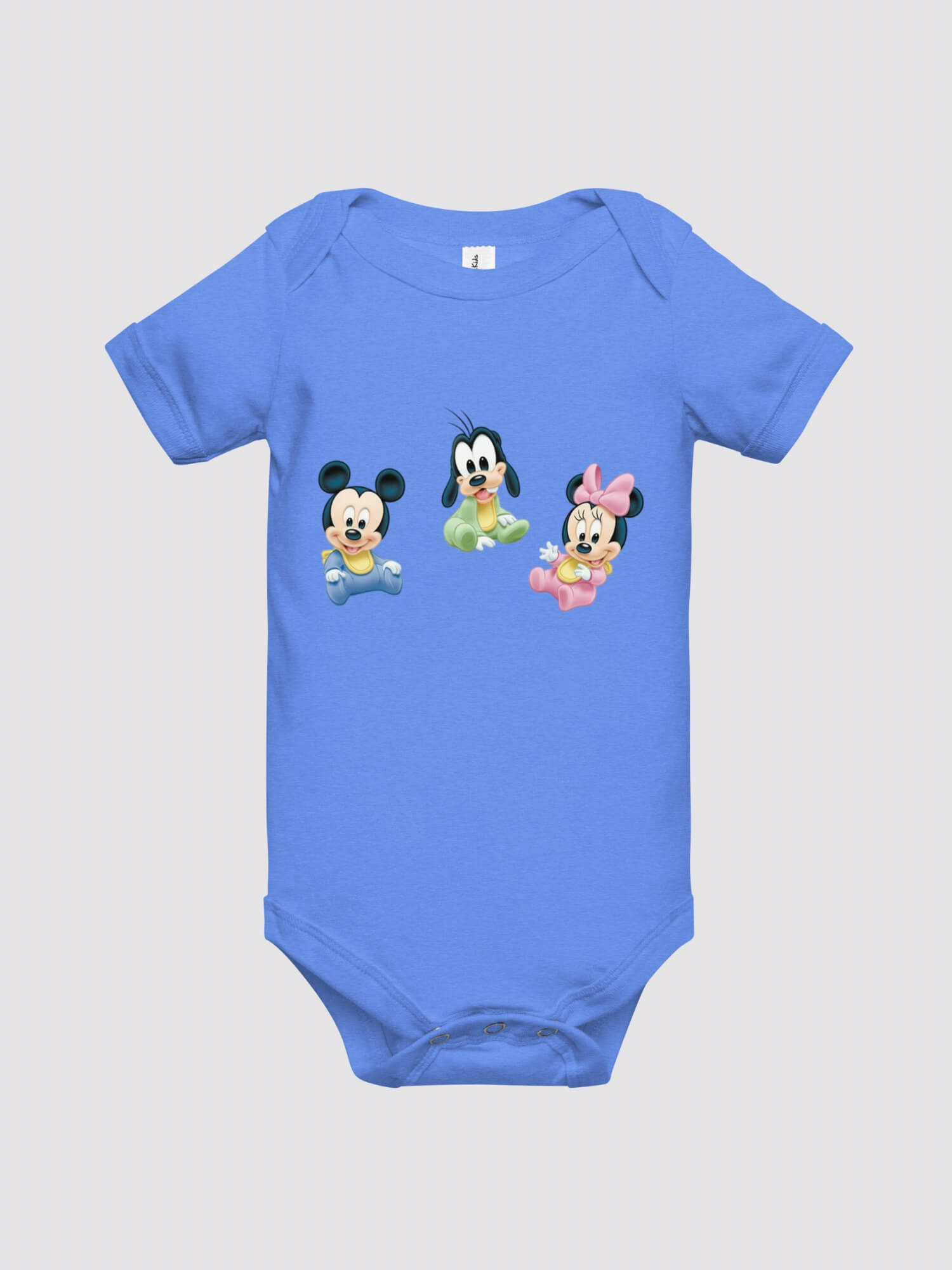 Baby Disney One Piece  Genderful boys short sleeves crewneck Bodysuit Babies round crew neck o-neck Bella + Canvas one-pieces Pluto Mickey and Minnie Mouse bodysuits in blue