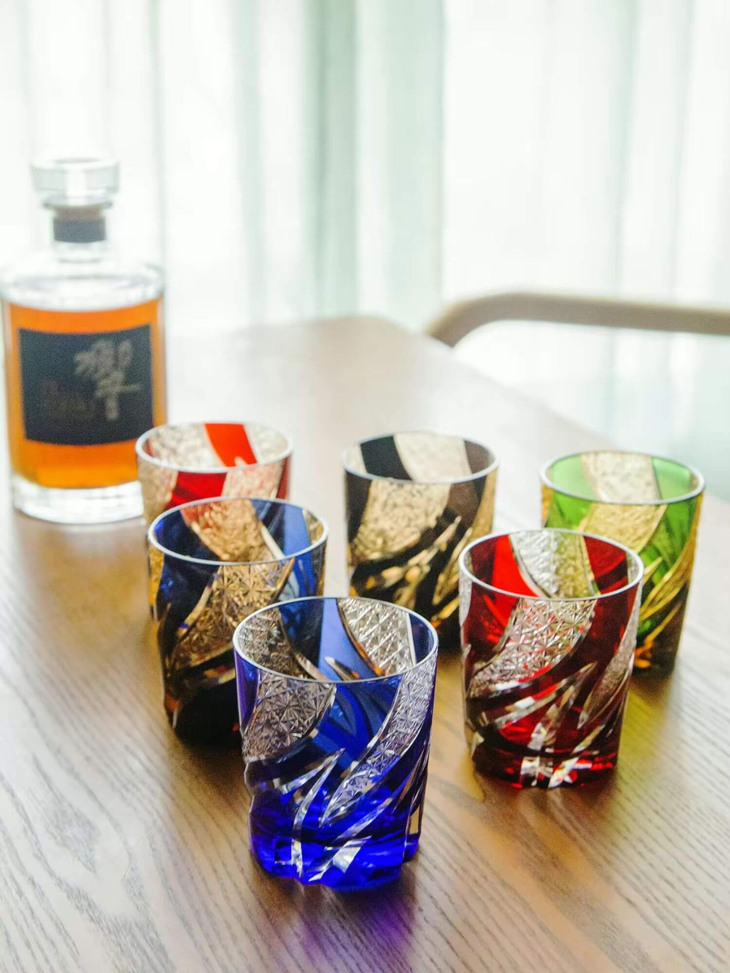 Japanese Edo-Kiriko Cut Crystal Glass  Old fashioned style Whiskey cups tumblers, Bar glassware for Cocktail Scotch Whisky, Bourbon, Gin, Voldka, spirits glasses in black, blue, red, green and amber