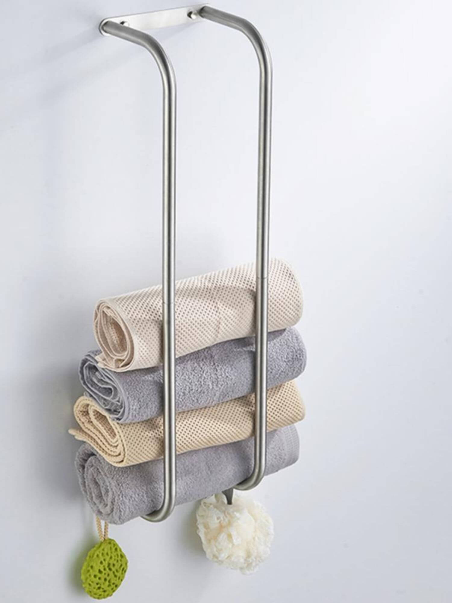 Wall Mount Towel Rack  Bathroom towels storage racks space-saving stainless steel modern organizers for bath in silver