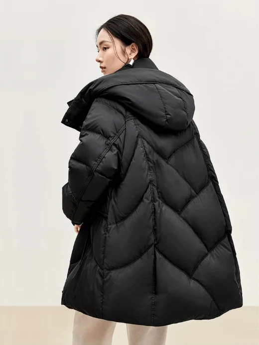 Duck Down Puffer Jacket    Women’s Fall Autumn Winter thick stand neck collar long 90% white-down coats for woman Long sleeves patch pockets Jackets Womens outerwear in black #W44Y56274