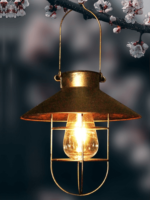 Retro Hanging Solar Lamp Outdoor waterproof Tungsten bulb decorative light for garden patio Yard decor in bronze