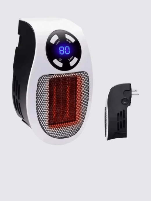 Mini Remote Room Warmer  Portable plug in wall electric room heater Multifunctional heating machine Home electrical heaters appliance in white with black accent