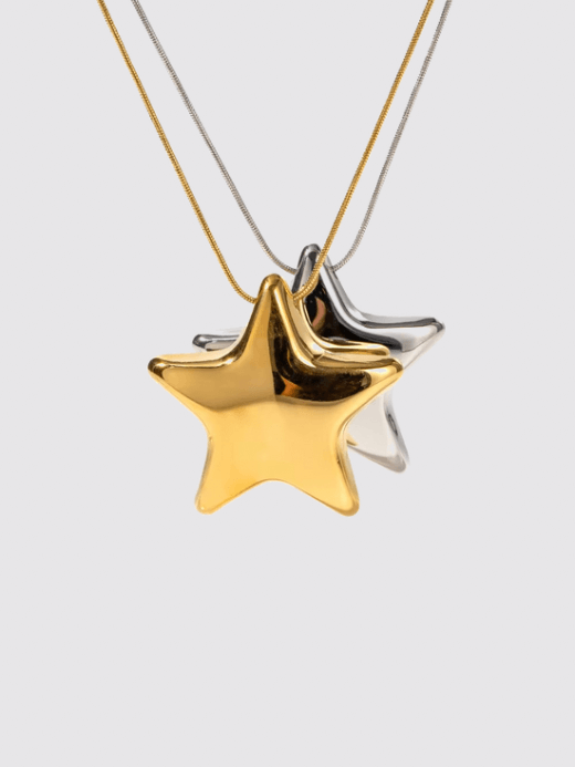 Star Pendant Necklace   Genflex unisex waterproof non-tarnish 18K Gold Plated Stainless Steel Women’s Men’s Stars shape hollow pendants Jewellery  for man woman in golden-, silver-, color Mens Womens fashion Necklaces Jewelry