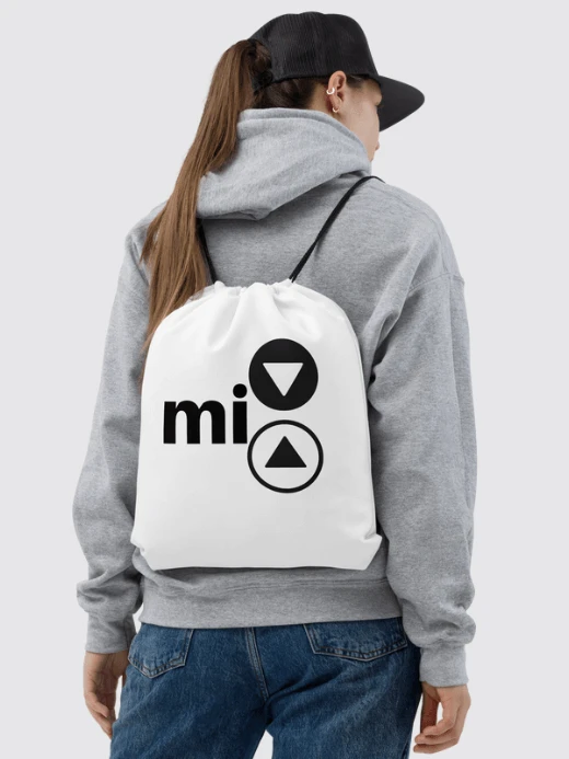 mi Drawstring Bag   Genderful miteigi-Logo Branded product item miteigi mi logo branded  Fitness Sports Activewear products items luggage drawcord baggage bags White, with black accent Genflex festival gig gear