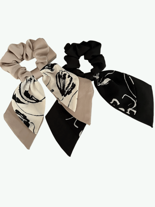 French look Simple Elegance Ribbon Butterfly Knot Hair Ties accessory Women High End Feel Small Vintage Fabric Bands Hair headwear accessories Handmade in brown, black with white accent ink prints