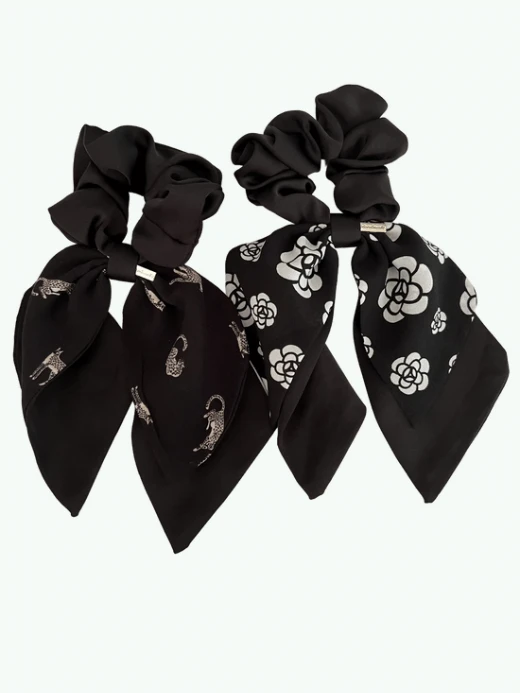 French look Simple Elegance Ribbon Butterfly Knot Hair Ties accessory Women High End Feel Small Vintage Fabric Bands Hair headwear accessories Handmade in brown, black with white accent camellia prints