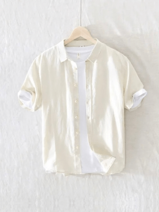 Men’s pure cotton Linen short half sleeves thin loose breathable casual solid color Shirts for man in yellow Mens tall-, plus-, size spring summer fall autumn vacation getaway holiday fashion style Cs