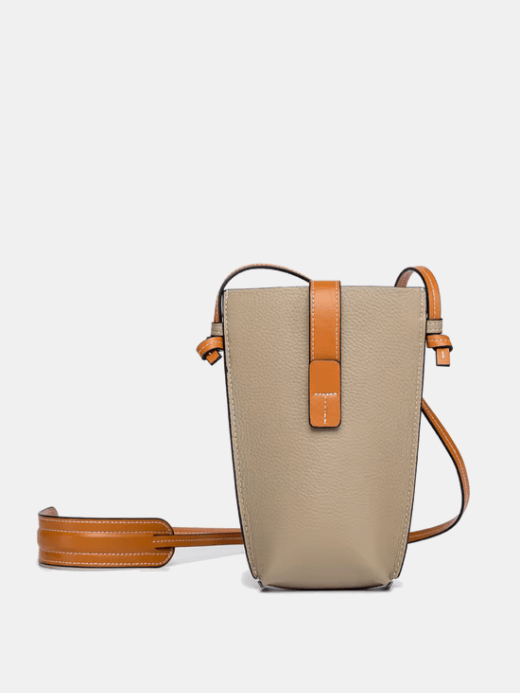 Women's woman womens Mini genuine leather crossbody messenger bag Brand design fashion Female multi-functional phone shoulder bags in Gray grey tan