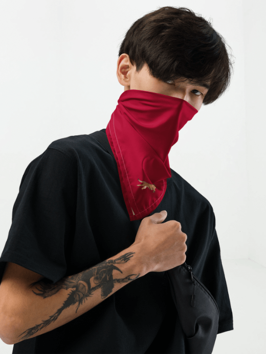 Cheetah Bandana    Genflex Unisex Anywear Mens Women’s multifunctional trendy cheetahs animal running print bandanas womens Headwear accessories for Man Woman in red with cosmic latte miteigi logo letter design gender neutral accessory