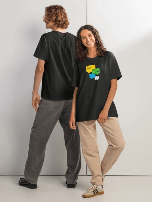 Genflex gender neutral genderful unisex Women’s woman womens Men’s man mens petite-, tall-, plus size Crewneck short-sleeves relaxed fit Recycled crew neck top Petite-, tall-, plus-, size round O-neck tops tees with illustrated expressions accent Graphic on front  Print Oversized Express T-Shirt hip-hop vacation holiday getaway sports fitness activewear sportswear T-shirts in Washed black