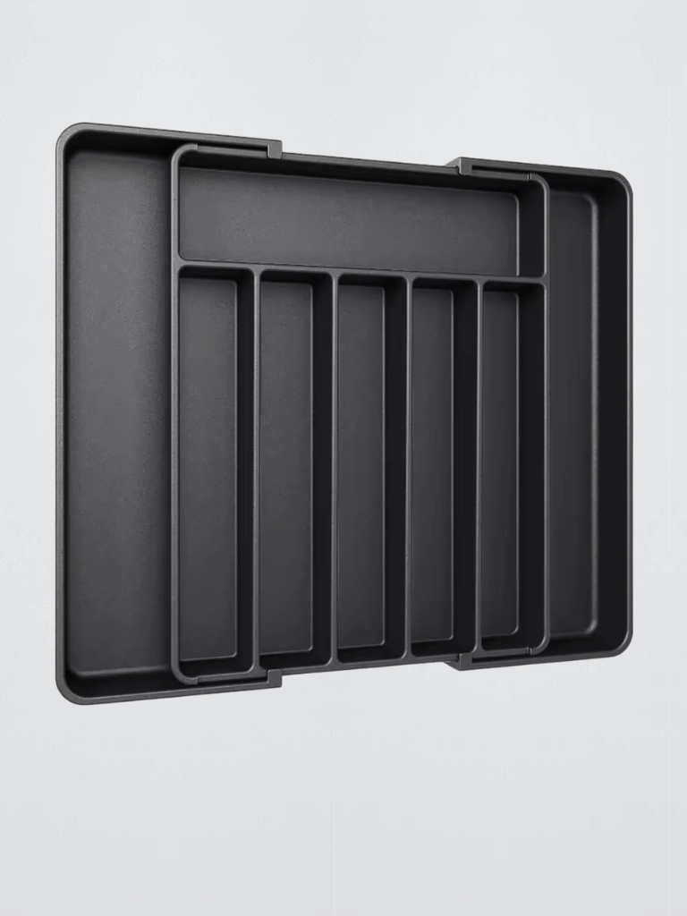Adjustable Flatware Drawer Organizer Pantry Utensil Cutlery Drawer for Forks Knives Silverware Expandable Kitchen Drawer Kitchen Organizers Tray in Black