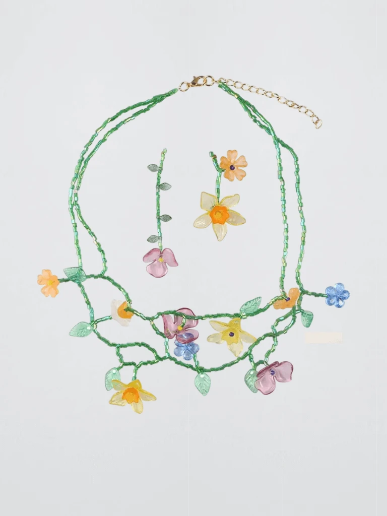 Cute Handmade Boho Bohemia Bohemian Resin Flower Necklace Minority Design Korean Style Beaded Dangle Earring Alloy Tassel Asymmetric Earrings Vacation Floral Jewellery Fashion Jewelry Sets in multi pastel color