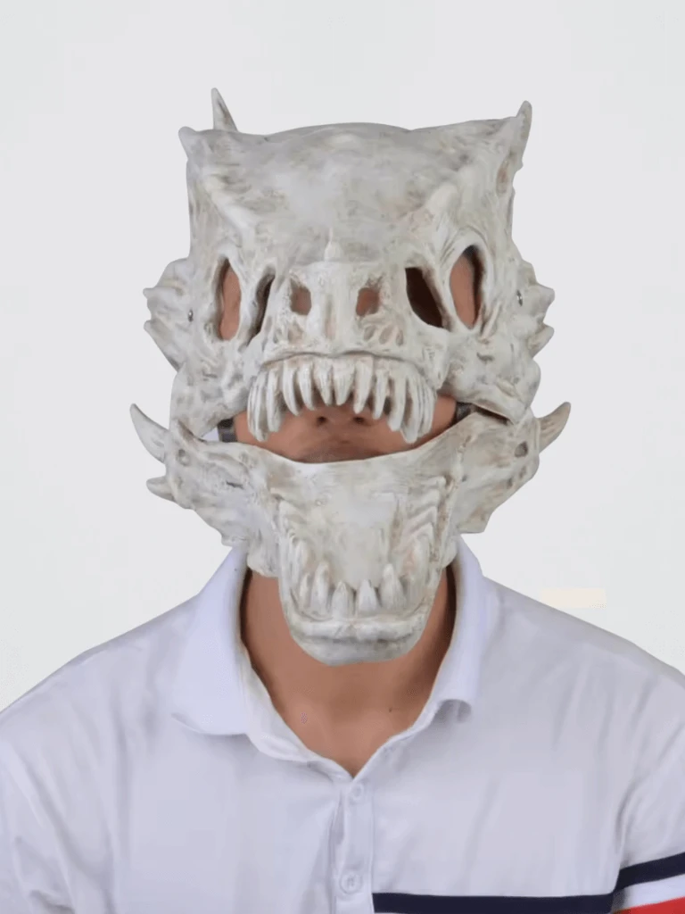 Dragon Bone with a Moving Mouth Simulation Modeling Party Decoration Cosplay skull Costume Prop Halloween Mask in off-white color