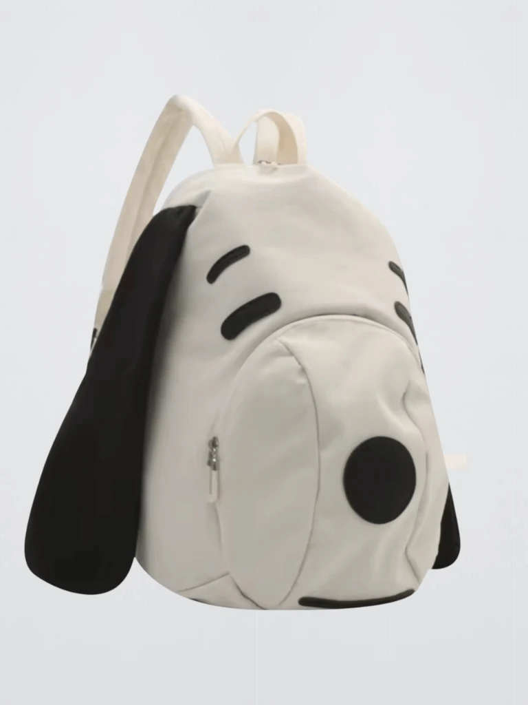 Cute Little Snoopy Dog Canvas Bapa Portable Travel Bag Korean Sle Student Bookbag Versatile Travel Bags backpacks in white with black accent