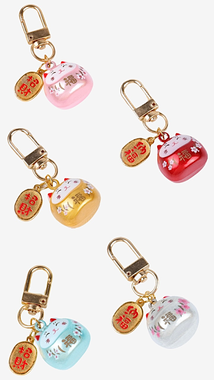 Japanese Cute Lucky Cat Keychain Blessing Amulet Dreamy Healing Water Sound Bell Pendant Car Keyring Decor Charm Gift Japan Souvenir Gifts  Souvenirs Trending