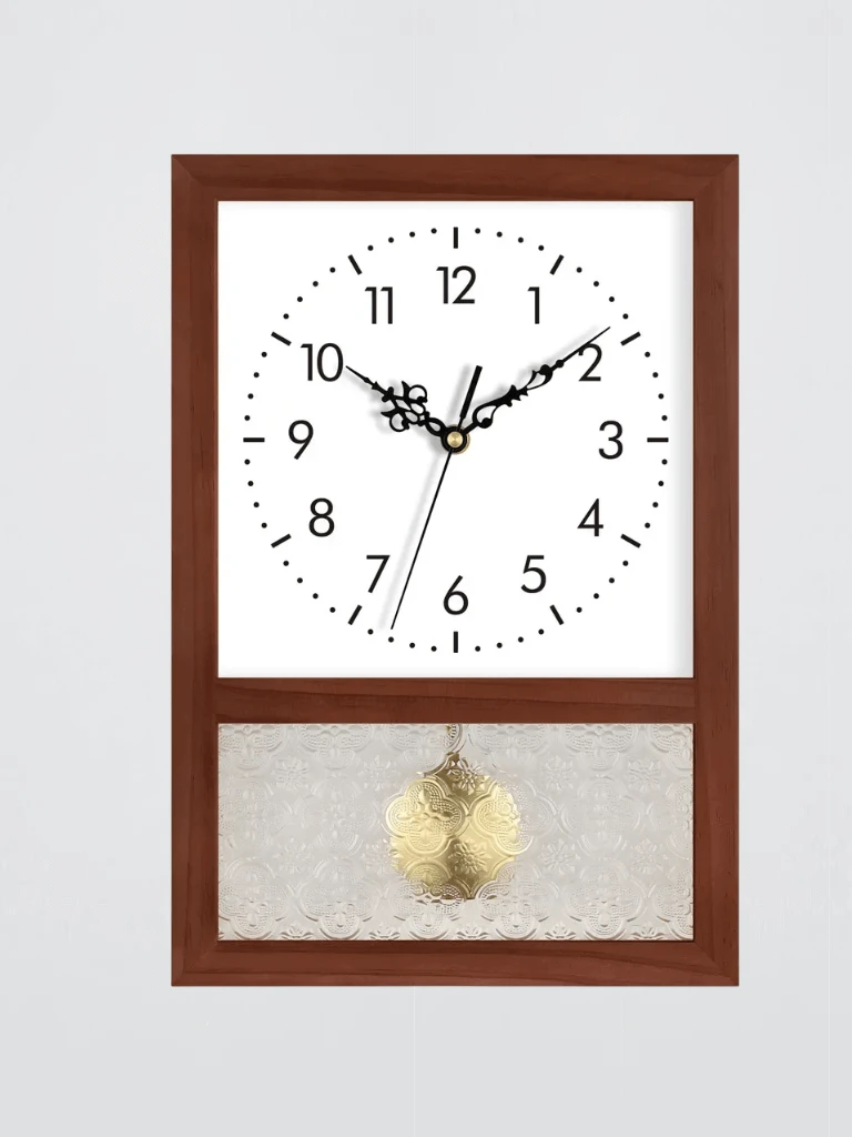Vintage Japanese classic Retro Solid Wood pendulum Household Living Room Bedroom Square Art Deco Table Decoration Rocking Wall hanging or desk wooden Clocks Home Decoration in dark natural wood color with clear-, square-, ribbed-, frosted-, pendulum glass Furniture