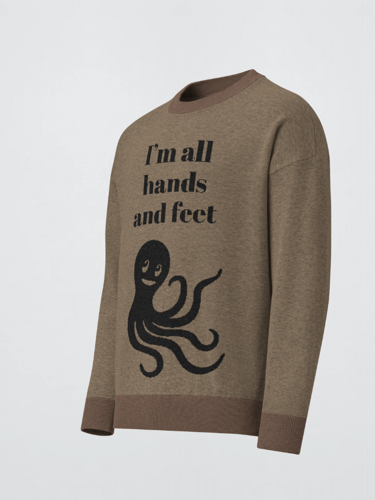 Genflex gender neutral unisex Women’s woman womens Men’s man mens petite-, tall-, plus-, size Crewneck Octopus long sleeves with ribbed cuff and hem round crew O-neck merle cotton-blend Sweaters