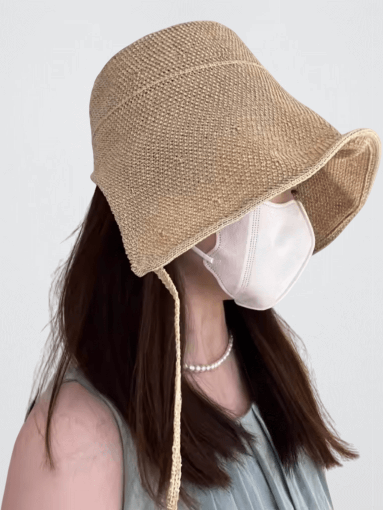 Retro Korean Pastoral Kadiren cotton linen Spring summer bow tie-up large brim cycling sun protection hats in Aven, Oatmeal Beige, Black, Olive green, Khaki