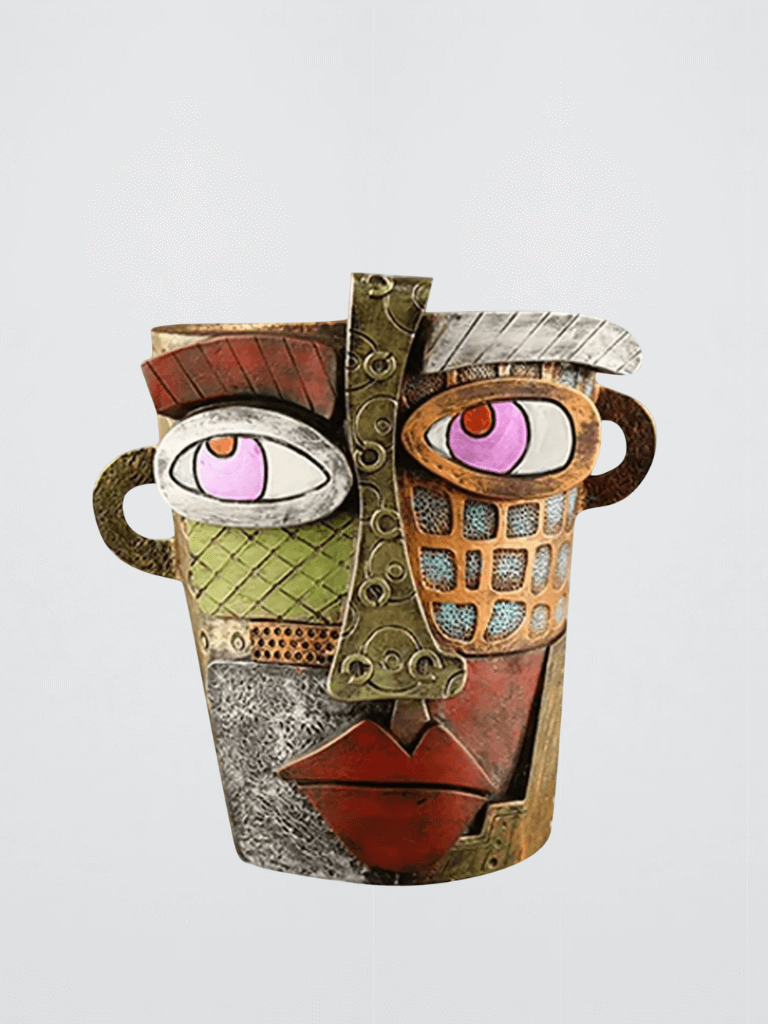 Outdoor Garden Crafts Abstract illustrated Easter Islands statue style face Ornament Green Plants Balcony patio Large Diameter Creative multicolor Resin Flower Plant Pots