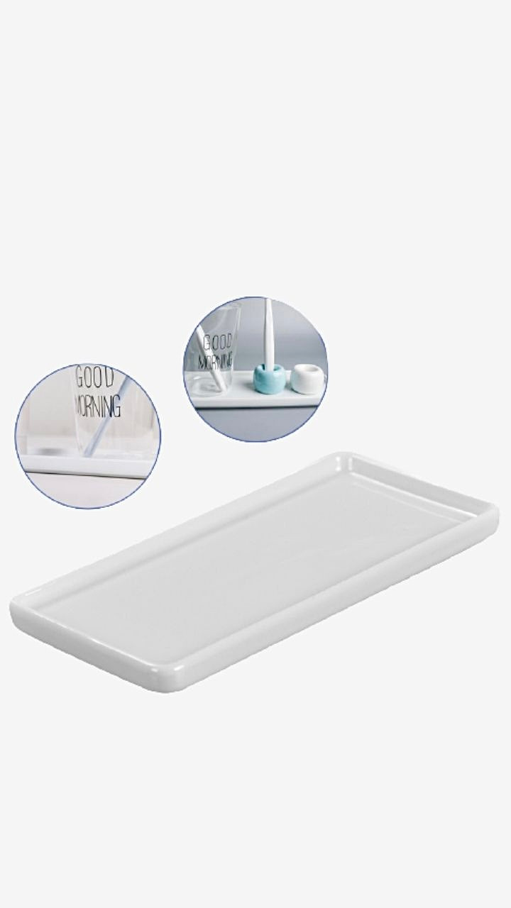 Creative Bathroom Toothbrush Ceramic Base Tray White Porcelain Trays Rectangle Holder Stand Sanitary Storage Bathroom Accessories Sets Trending