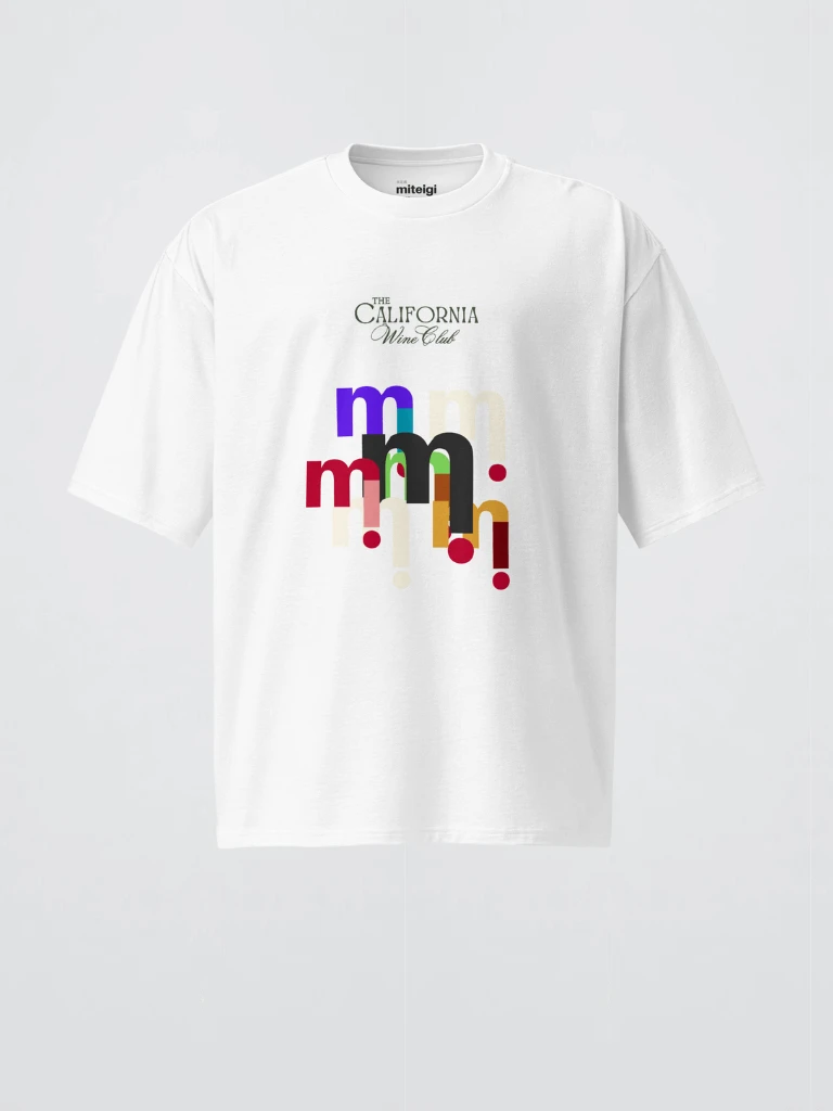 Genflex gender neutral unisex Men’s man mens Women's woman womens petite-, tall-, plus-, size Casual wfh office workwear miteigi x The California Wine Club crewneck short sleeves regular length cotton round o-neck fashion tops T-shirts in white with multi color