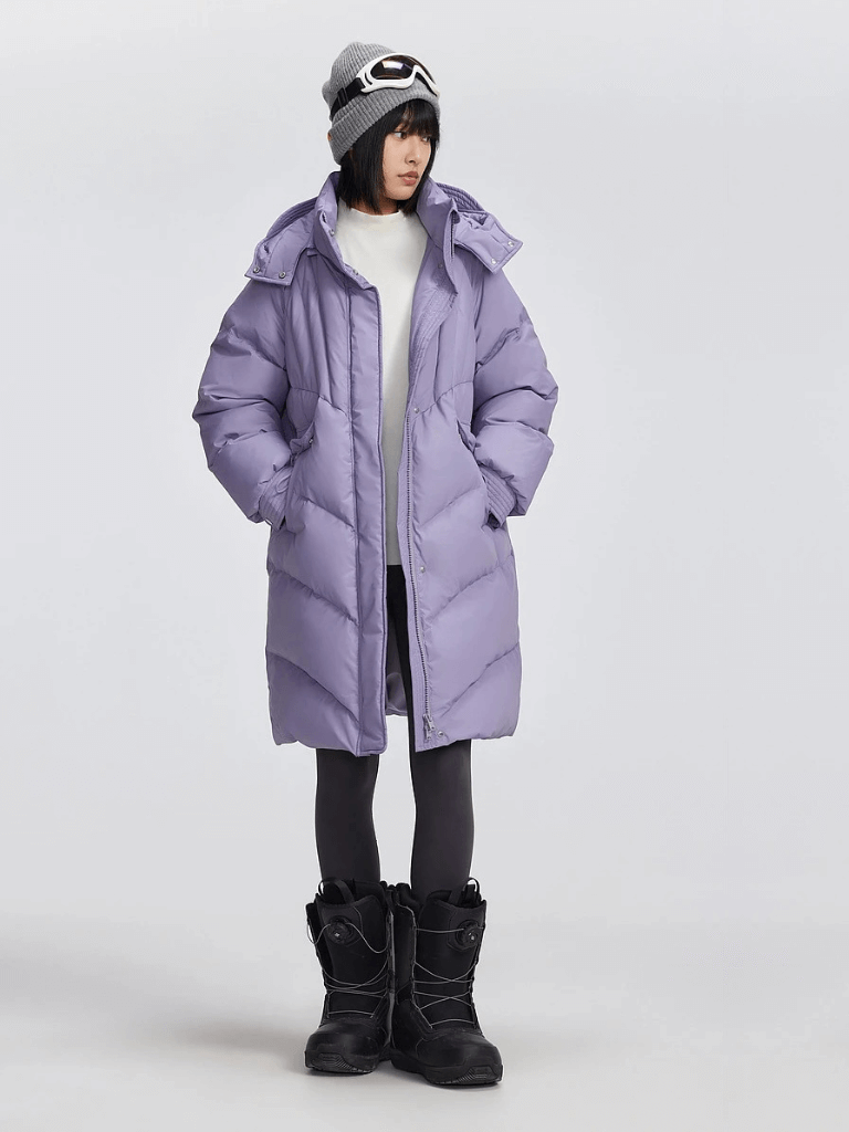 Women's woman womens petite-, tall-, plus-, size Winter 85% Duck Down Detachable Hood zipper button-up close slit side pockets ribbed trim Puffer Korean Style Mid-Length Lady hooded  coats outwear fashion outerwear jacket in Grayish purple