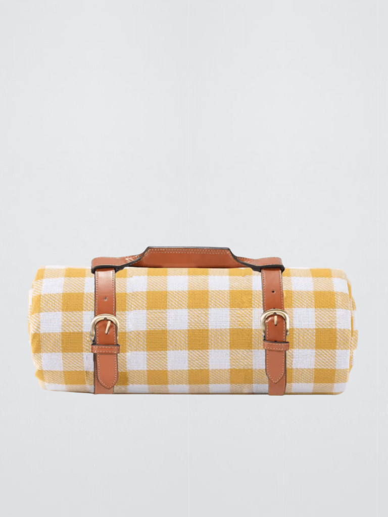 Extra Large Portable and waterproof Sand-proof Foldable Outdoor park, beach, Fashion Handy Mat Tote Picnic Blankets in Yellow, with white plaid