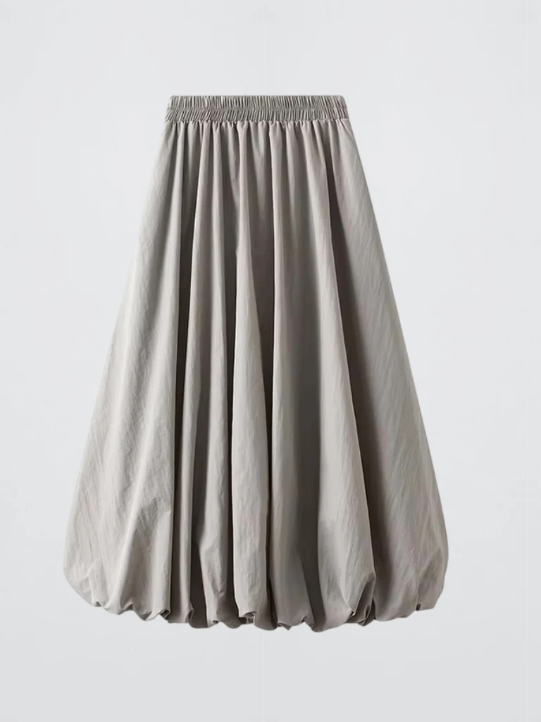 Women’s woman womens High Waist Autumn Winter Spring Loose Pockets A-line Solid Midi Bubble Skirts in Gray grey