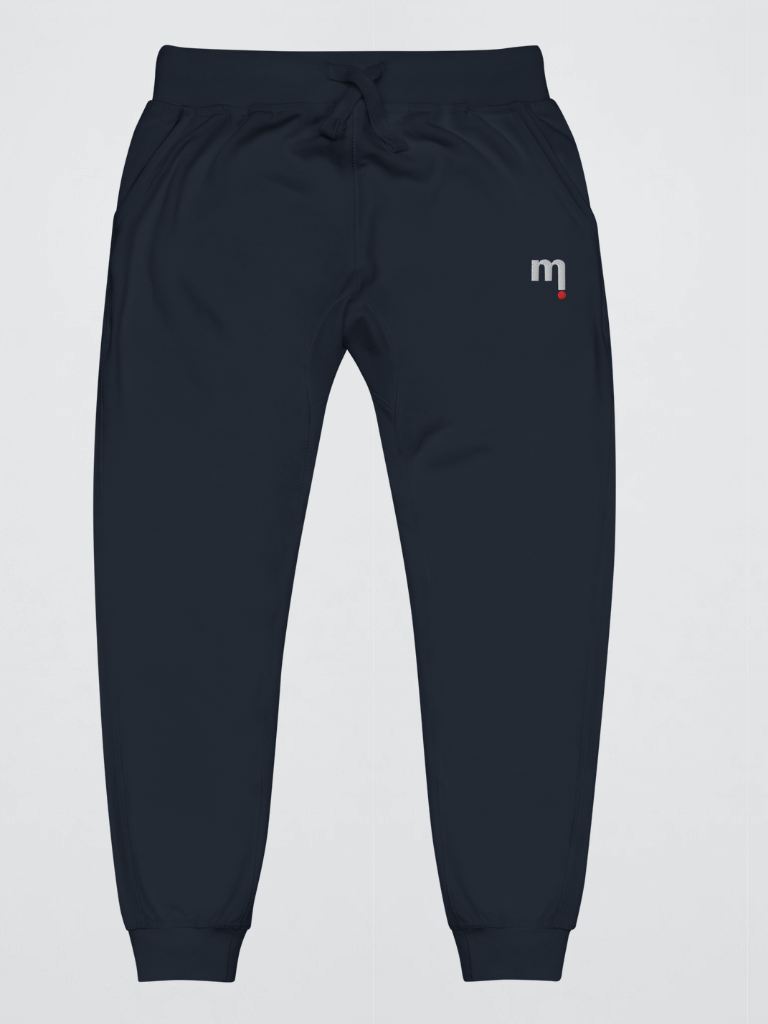 Genflex gender neutral Genderful Unisex anywear Men’s man mens Women’s woman womens petite-, tall-, plus-, size Fleece everyday use relaxed fit elasticated high rise waist with drawcords drawstring, back right side patch pocket  and tapered full leg activewear running jogging pants Sportswear Joggers sweatpants with mi logo in dark navy blazer blue