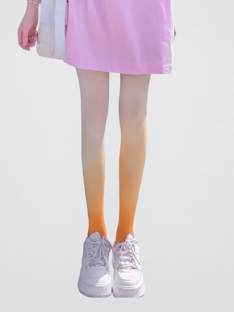 Women’s woman womens Sexy Gradient Contrast Color Skinny standard thicknes Breathable Candy Color Lolita Cosplay Long Stockings orange, Pantyhose Tights Lingerie