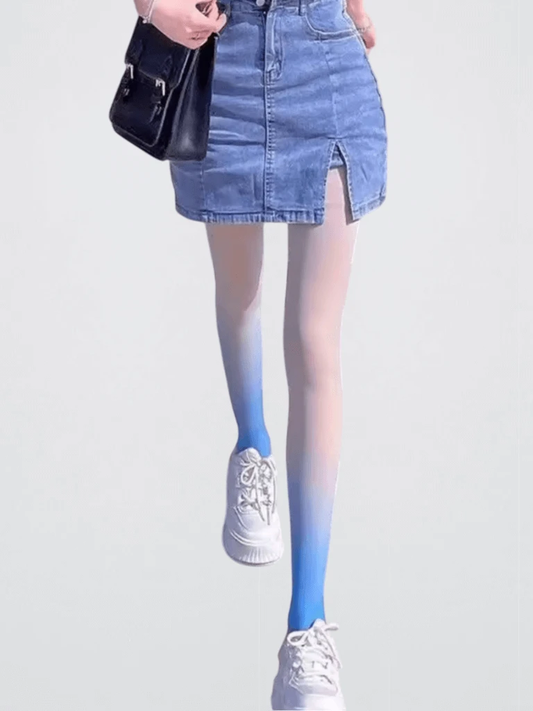 Women’s woman womens Sexy Gradient Contrast Color Skinny standard thicknes Breathable Candy Color Lolita Cosplay Long Stockings blue, Pantyhose Tights Lingerie