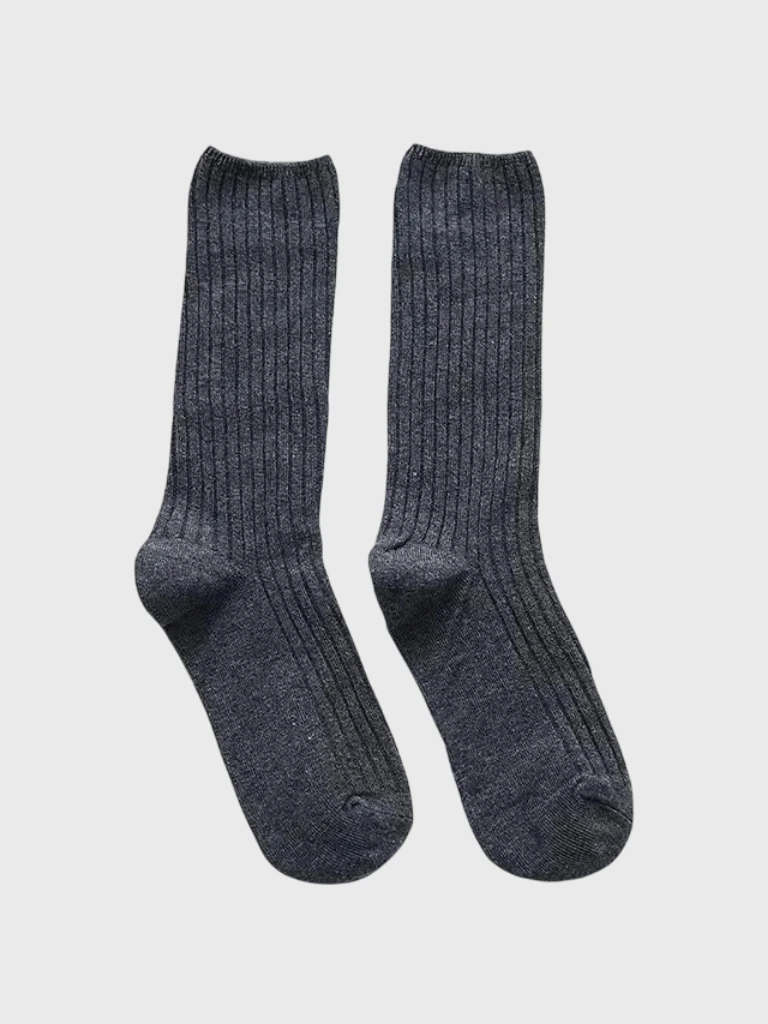 Women‘s woman womens 1 Pair Japanese Retro ribbed Cotton Autumn Winter Knitting Solid Color Long mid-calf Korean Student Girls Stockings Loose Crew Socks (1-Pair) in dark Gray grey