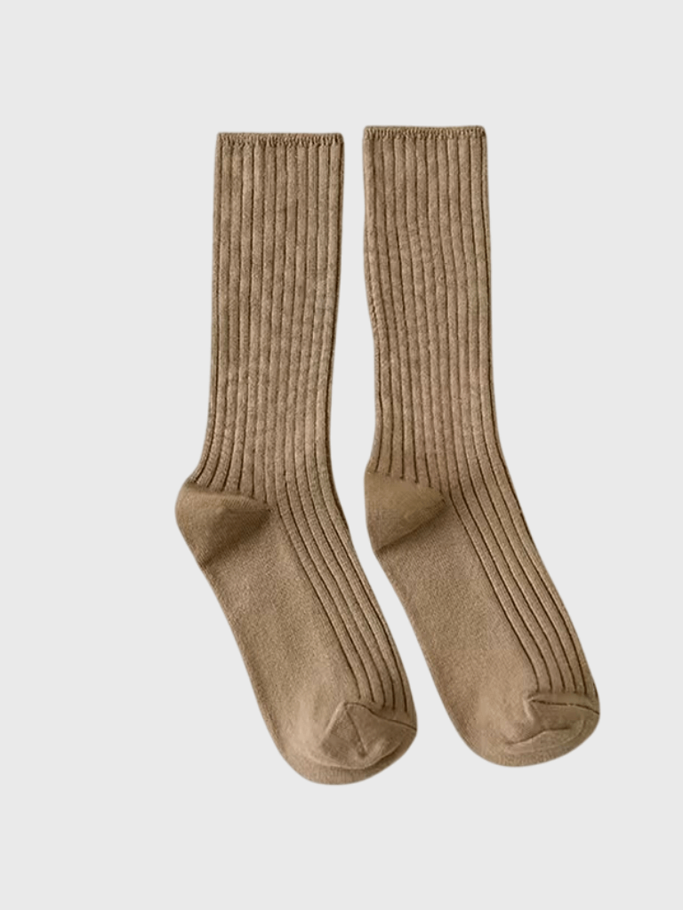 Women‘s woman womens 1 Pair Japanese Retro ribbed Cotton Autumn Winter Knitting Solid Color Long mid-calf Korean Student Girls Stockings Loose Crew Socks (1-Pair) in khaki
