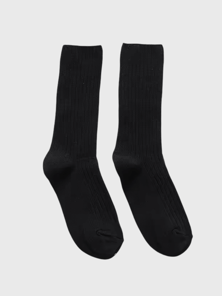 Women‘s woman womens 1 Pair Japanese Retro ribbed Cotton Autumn Winter Knitting Solid Color Long mid-calf Korean Student Girls Stockings Loose Crew Socks (1-Pair) in black