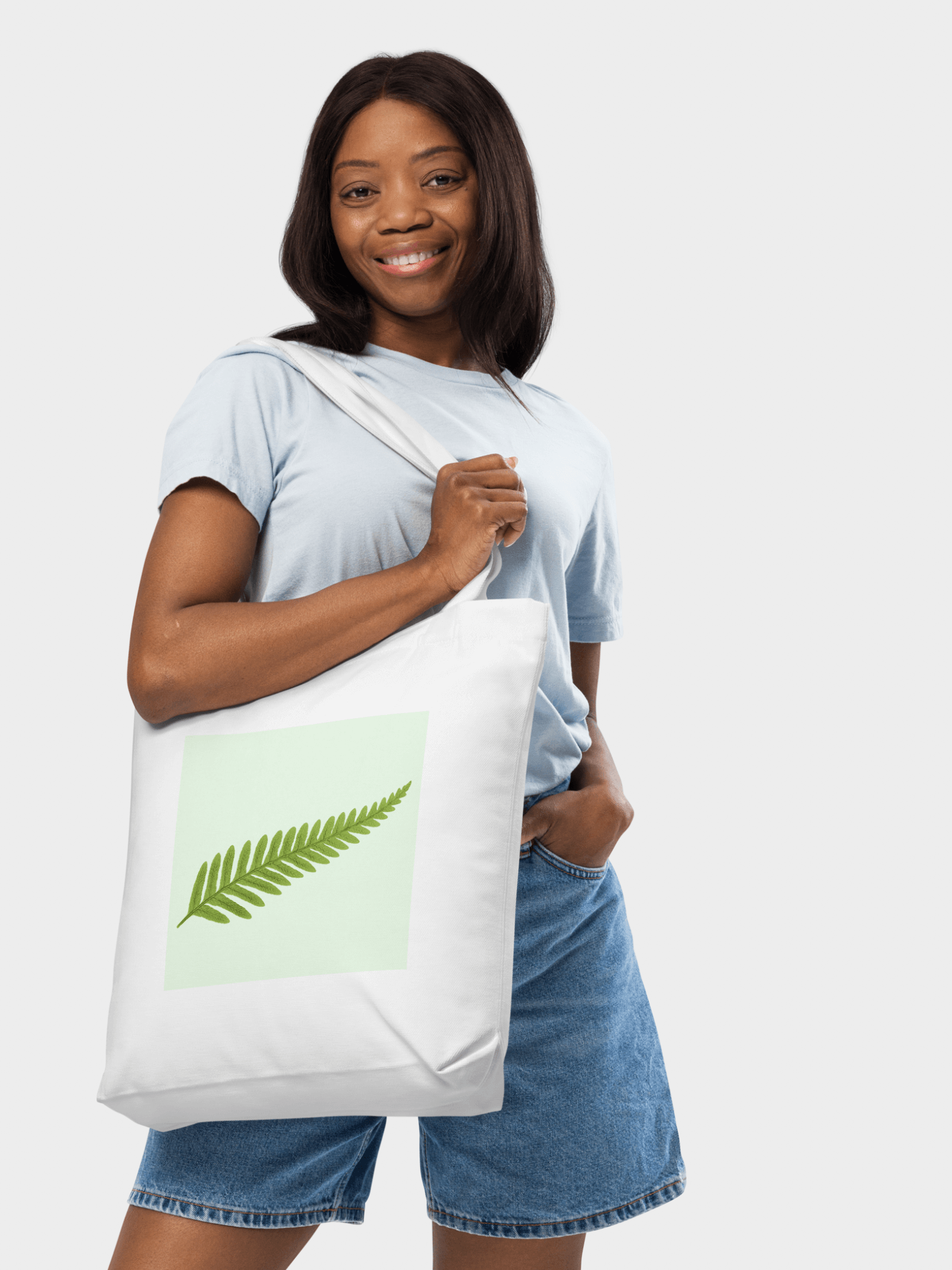 The New Zealand Fern 100% cotton tote bags in white with multi green