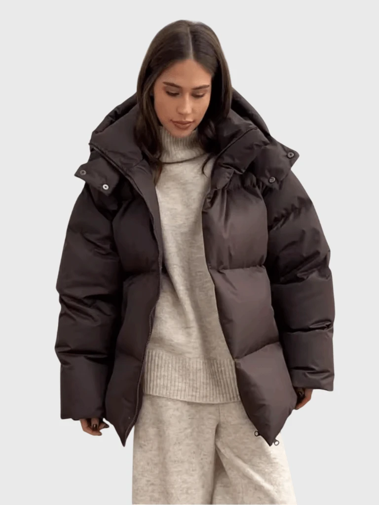 Women's woman womens Winter Cotton Loose Hooded Puffer Parka Retro Bakery Casual Women's Warm Cotton Down puffer Jackets outerwear Outwear in brown