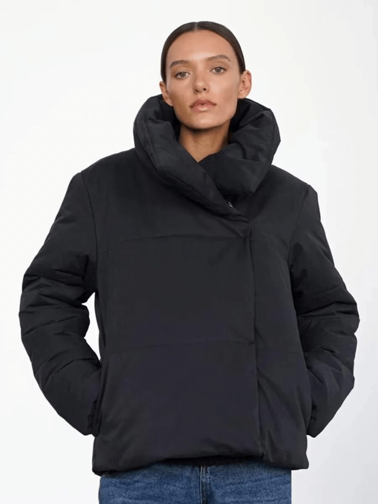 Women’s woman womens High Neck mockneck Solid Casual Chic Commuter Streetwear Warm Thickened long sleeves button-up close slant side pockets Parka Jackets Coats Outwear in black Outerwear