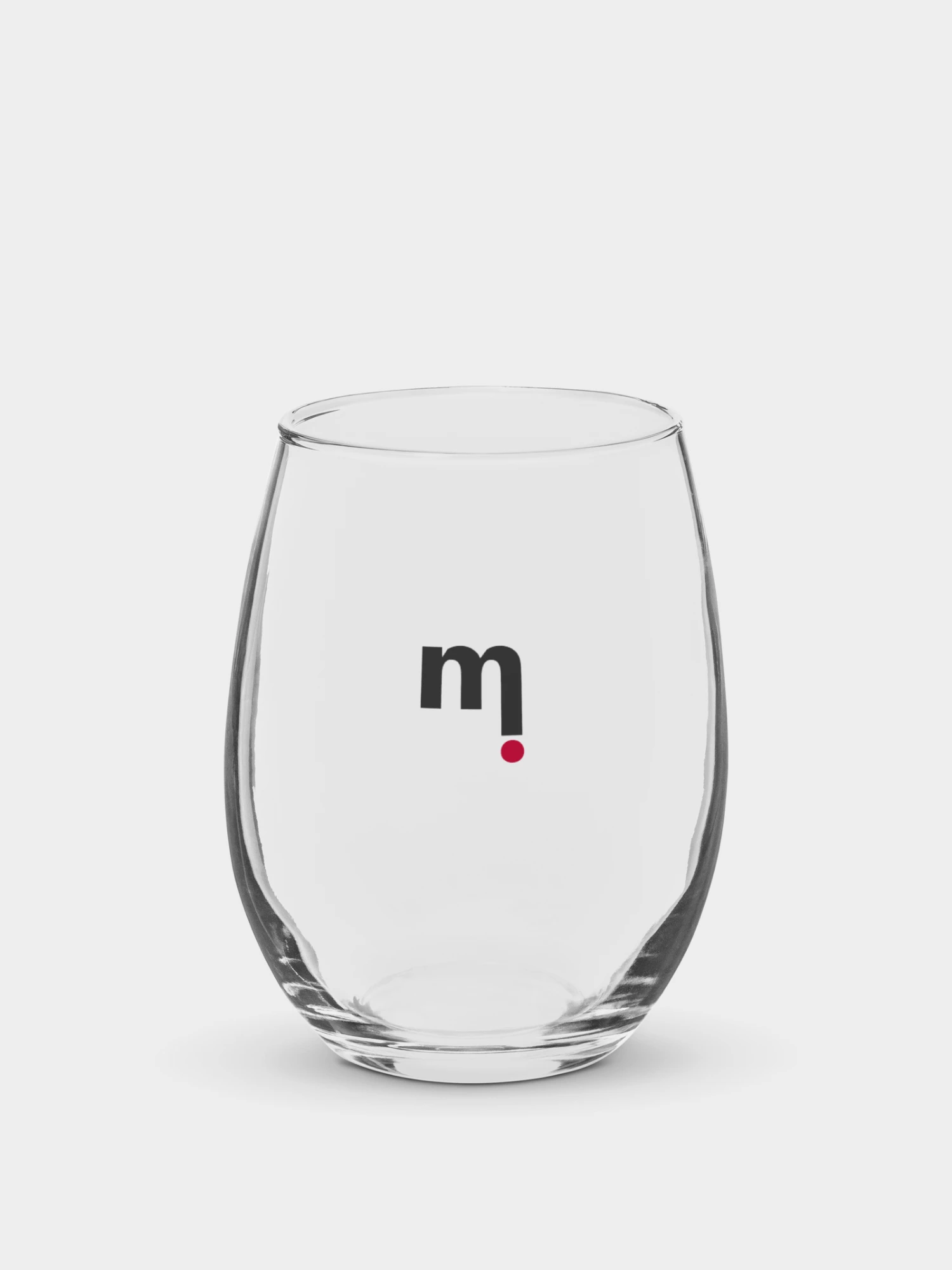 mi Stemless miteigi logo branded transparent Wine Glasses with black and red accent colors