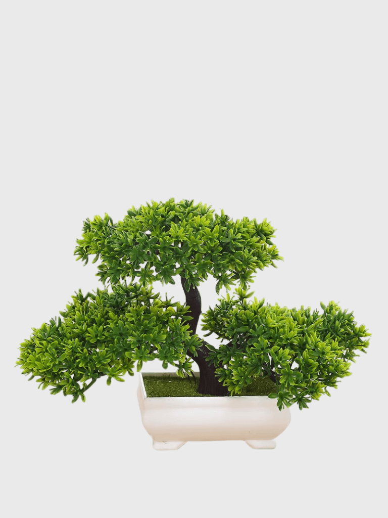 Artificial Bonsai Simulation Plants Pot Plants for Garden Table Room Bedroom Decoration Outdoor Fake Plant Trees Office Home decor Ornaments in green with white planter
