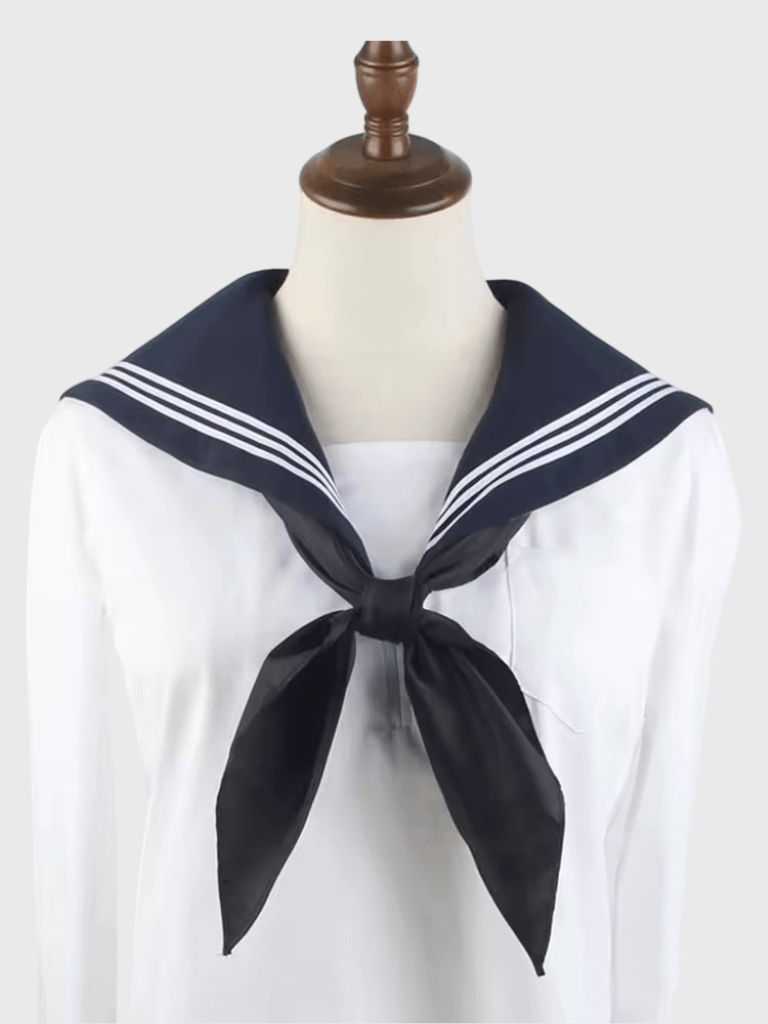 Girls Women’s woman Japanese stripes School College Style Cravat Sailor Ties Triangle white striped Scarf with Small Bowtie JK Bow Tie scarves in blue with black bow