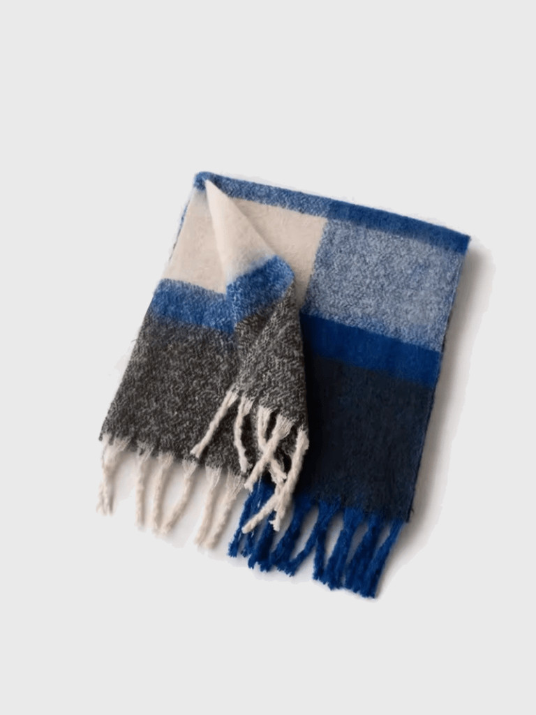 Women’s woman womens Men’s man mens Unisex Genflex Gender Neutral Genderfluid Mohair stripes striped Plaid Scarf Premium Quality Women Pashmina Winter Warm Couple Korean Fluffy Shawl Female Shawls Wraps Thick Soft Scarves in Blue, with multicolor
