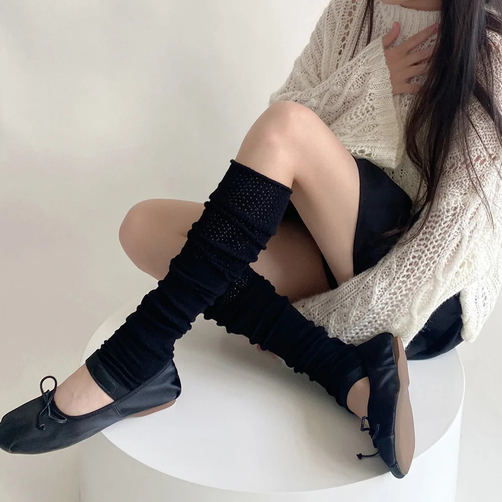 Cotton Leg Warmers black   Women’s Knitted Warm Foot Cover long Knee Socks Y2k Girls Stockings for woman Fall Autumn Winter womens  Korean Style