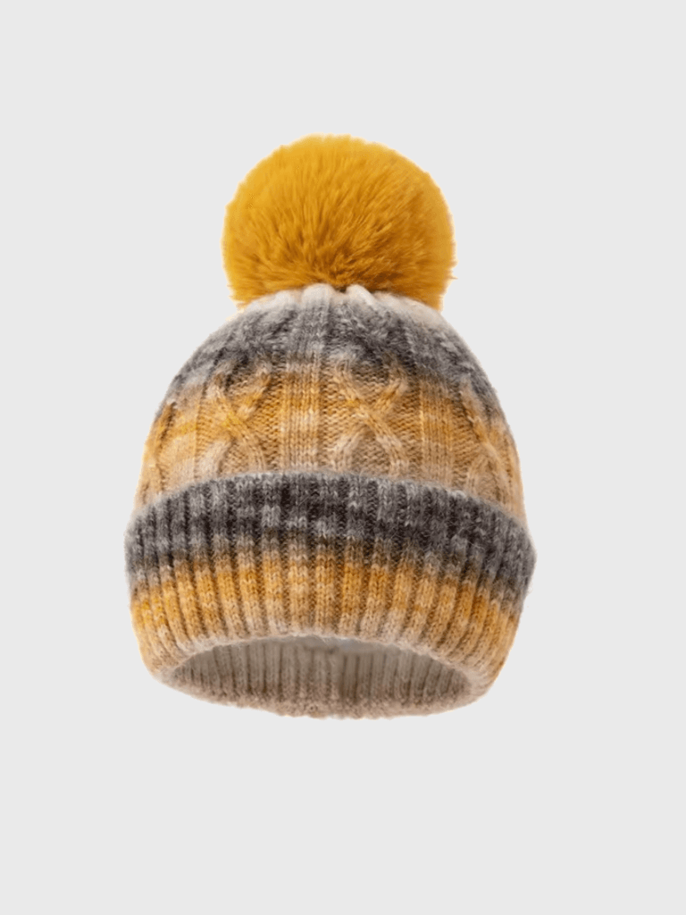 Women’s woman womens Winter multicolour Knitting Fur Pompom Thick Plush Cap Beanie Solid Color Ladies Warm Ski Snow Skullies Beanies hats in yellow brown, multi color