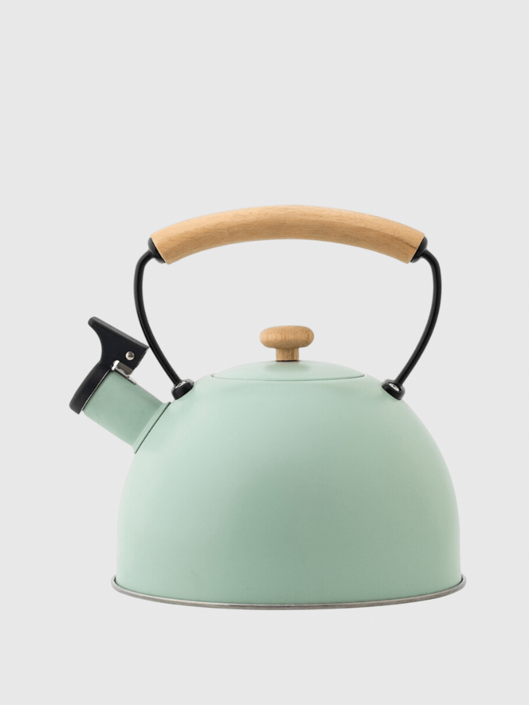 3L Whistling Tea Kettle Thick Stainless Steel Teakettle Teapot with Wooden Handle Compatible with Gas Stoves Induction Whistle Kettles Trend in green