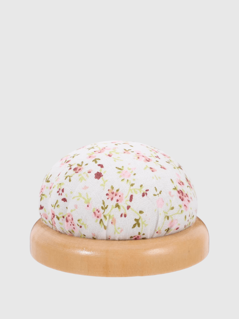 Floral embroidery flowers Sewing Embroidered Pin Cushion Needle Keeper Cross Stitch Tool Storage ganizer Pincushion Wooden Base Embroidery Supplies Pins cushions in white, natural wood and multi colors