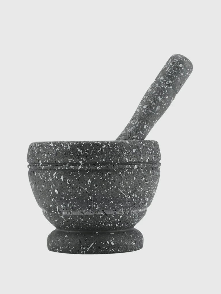 Kitchen Mortar Pestle Set Manual Plastic Garlic Grinder Spices Herbs Grinding Bowl Kitchen preparation gadget accessories Tool in speckled Gray grey