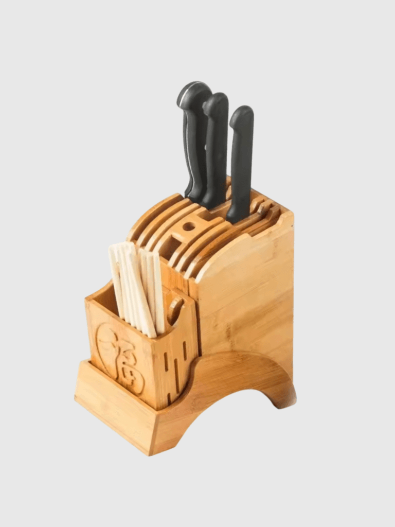 Wooden Bamboo Kitchen Holder Scissors Chopsticks Gadget Storage Shelf Rack Knife Block Knife Stand Organizer holders Accessories in natural light wood color