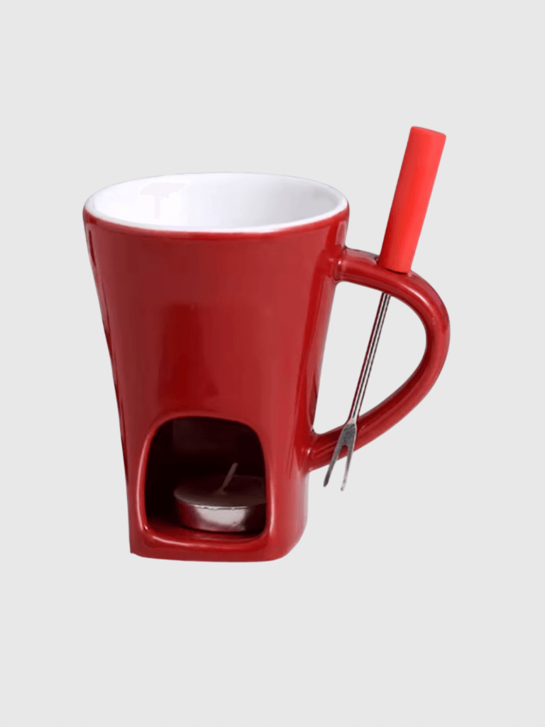 Fondue Mug Heat-resistant Chocolate Cheese Ice Cream Fondue Maker Kit Mini Fondue Pot With Fork And Melting Melter candle Tea-Light Holder area In red