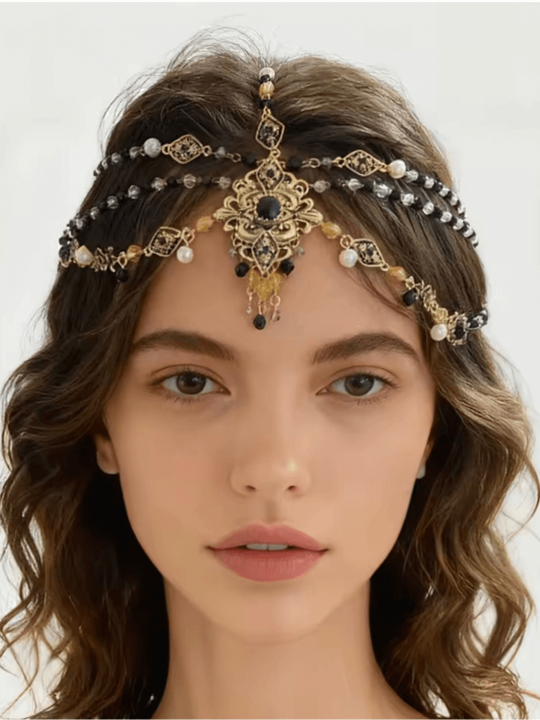 Women’s woman womens Boho bohemian ZAA Beaded Chains Two Styles of Wearing Vintage Pendant Necklaces for Women Head Neck Jewelry Banquet Party Accessories Gifts Fashion Jewellery accessory in golden black with silver color