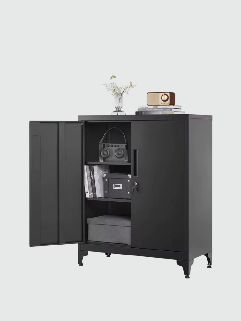 Office Home study room Lateral File cabinet, Multipurpose Garage storage with 2 Doors, Lockable, Steel Storage Cabinets, Shelves Furniture In black